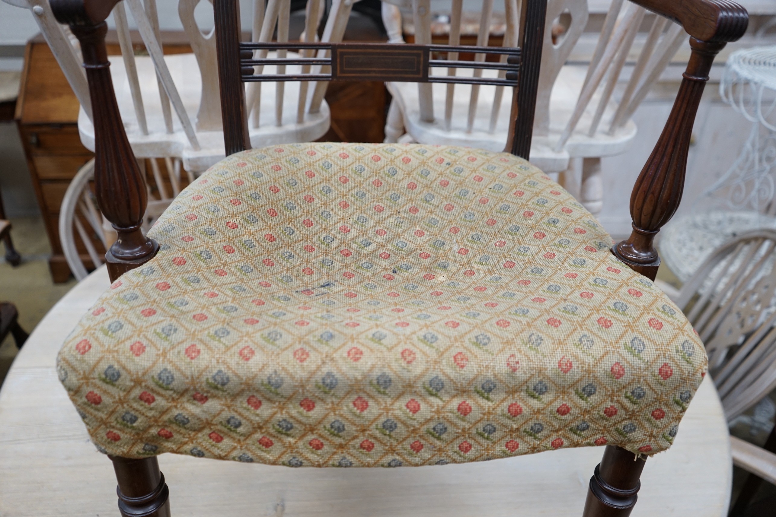 A George III mahogany elbow chair, width 51cm, depth 44cm, height 92cm